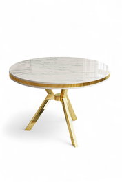 Hanah Home Mesa de Comedor Mármol Blanco y Dorado